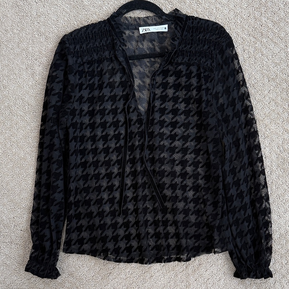 Zara Black Houndstooth Blouse